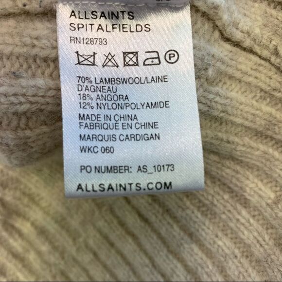 All saints Beige Cream Oatmeal Open Front Cardigan Sweater Sz 10 - Picture 7 of 11